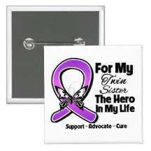 For My Hero My Twin Sister - Purple Ribbon Awarene Pinback Button