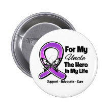 For My Hero My Uncle - Purple Ribbon Awareness Button