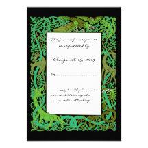 Forest Greens Celtic Animals Design Wedding RSVP Invites