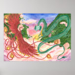 Forest Sunset Dragon and Phoenix posters