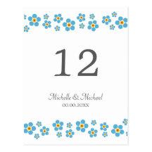 Forget me nots floral wedding table number card postcard