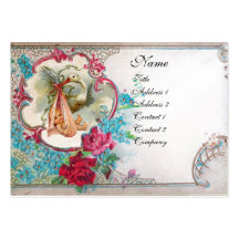 FORGET ME NOTS STORK BABY SHOWER 2 MONOGRAM white Business Cards