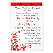 formal black and red floral personalized invite