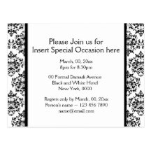 Formal damask party black red white post card