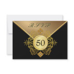 Formal Gold Black 50th Birthday Anniversary RSVP invitations