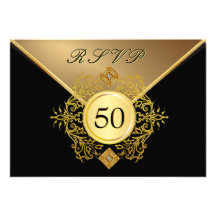 Formal Gold Black 50th Birthday Anniversary RSVP Announcements