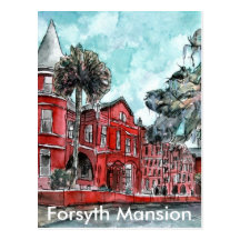 Forsyth Mansion Savannah Georgia art painting Postcards