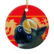Fortune Cookie Siamese Cat Ornament