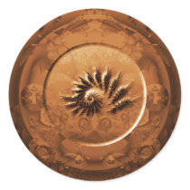 Fossil fractal mirror round sticker