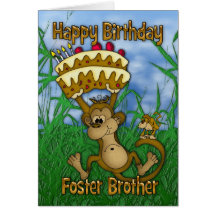 Foster Brother Happy Birthday with monkey holding Greeting Cards