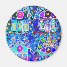 Four Blue Hamsa Vintage Tapastry Judaica Magnets