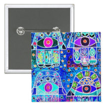Four Blue Hamsa Vintage Tapastry Judaica Pin