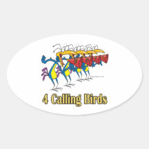 four calling birds 4th fourth day of christmas oval stickers