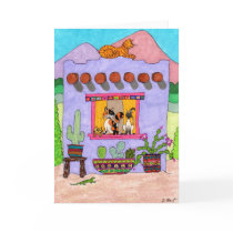 Four Cats at a Purple Adobe House