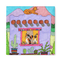 Four Cats at a Purple Adobe House