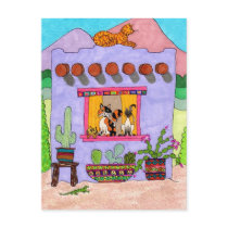 Four Cats at a Purple Adobe House