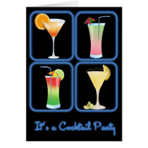 Four Cocktails in Neon Windows Party cards