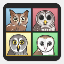 Four Colour Owls (pastel) Stickers