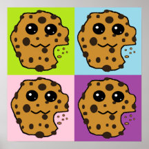Four coloured Chocolate chip cookies Print