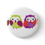 Four Colourful Owls buttons