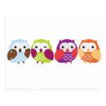 Four Colourful Owls Post Card