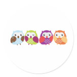 Four Colourful Owls stickers