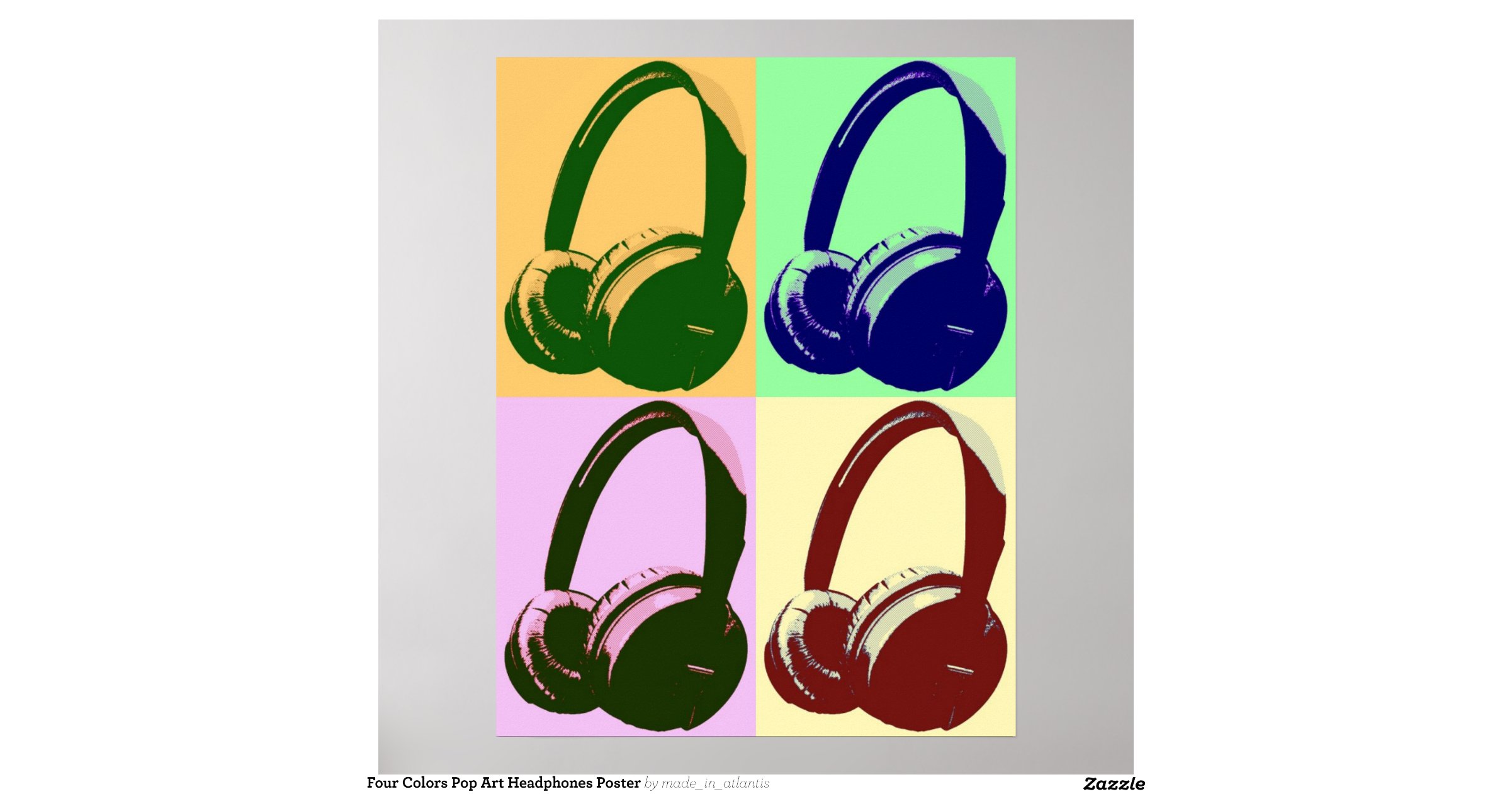 Four Colours Pop Art Headphones Poster Zazzle