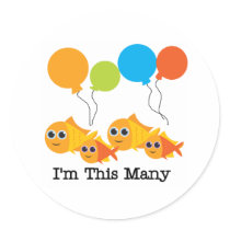 Four  Fish I'm This Many Round Stickers