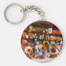Four Glass Candy Jars Keychains