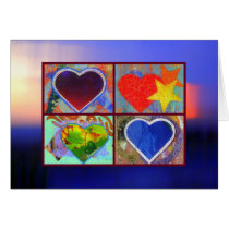 Four Hearts in an Abstract Sky card
