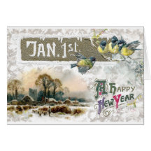 Four Little Birds Tweet Happy New Year Cards
