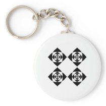Four Stylish Black Flowers. On White. Keychain