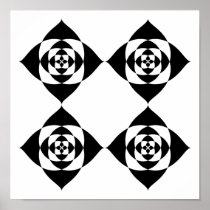 Four Stylish Black Flowers. On White. Print