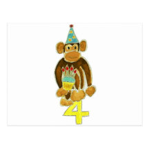 Fourth Birthday Monkey Postcards
