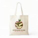 Fourth Grade Teacher Bag - Brown Zebra Print Apple