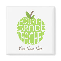 Fourth Grade Teacher Magnet - Green Apple