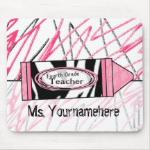 Fourth Grade Teacher Mousepad - Zebra Print Crayon
