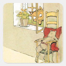 Fox Peers Through Window at Mouse Square Stickers
