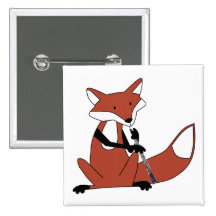 Fox Playing the Oboe Pinback Buttons