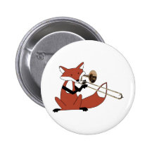 Fox Playing the Trombone Pinback Button