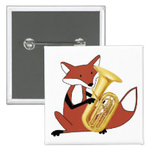 Fox Playing the Tuba Pinback Button
