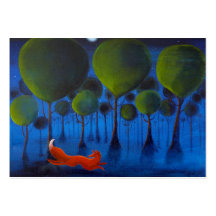 Fox Running In Woodland at Night. Business Card