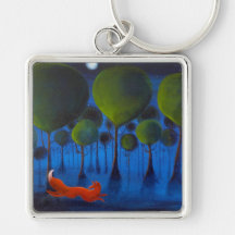 Fox Running In Woodland at Night. Key Chain