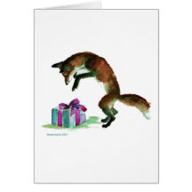 fox with present greeting cards