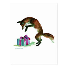 fox with present post card