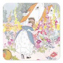 Foxglove Garden, Cottage and Handcart Square Stickers