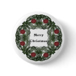 Fractal Art Christmas Wreath with Red Ornaments buttons