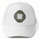 Fractal Art Christmas Wreath with Red Ornaments hats