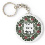 Fractal Art Christmas Wreath with Red Ornaments keychains