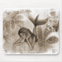 Fractal Background 3D Mermaid Brown Mouse Pad